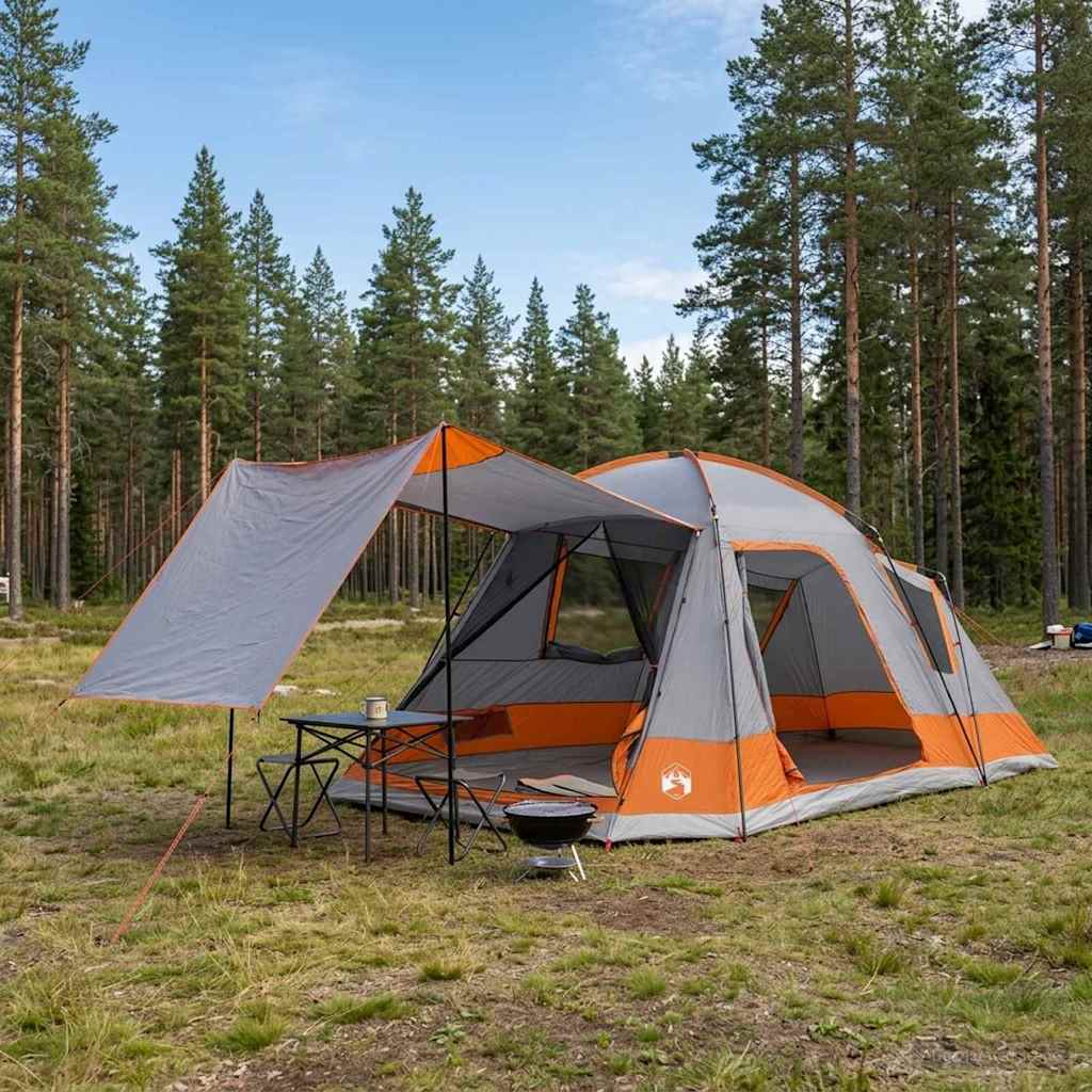 vidaXL Huisje Tent met dak Groen 12-Persoons Polyester en staal