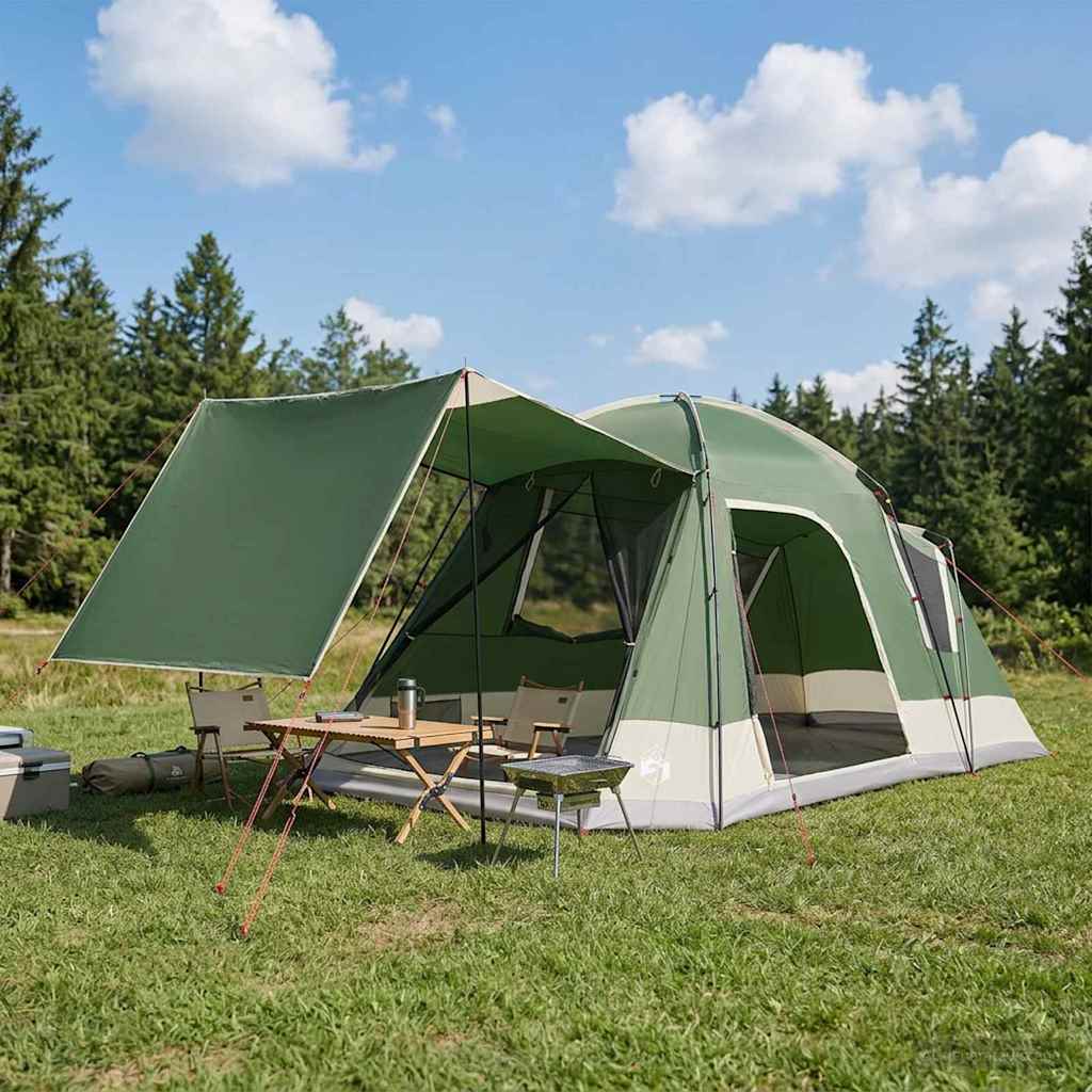 vidaXL Huisje Tent met dak Groen 12-Persoons Polyester en staal