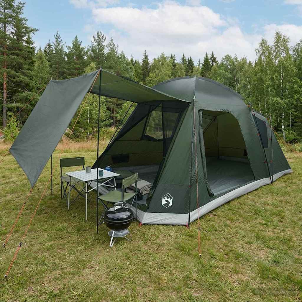 vidaXL Huisje Tent met dak Groen 12-Persoons Polyester en staal