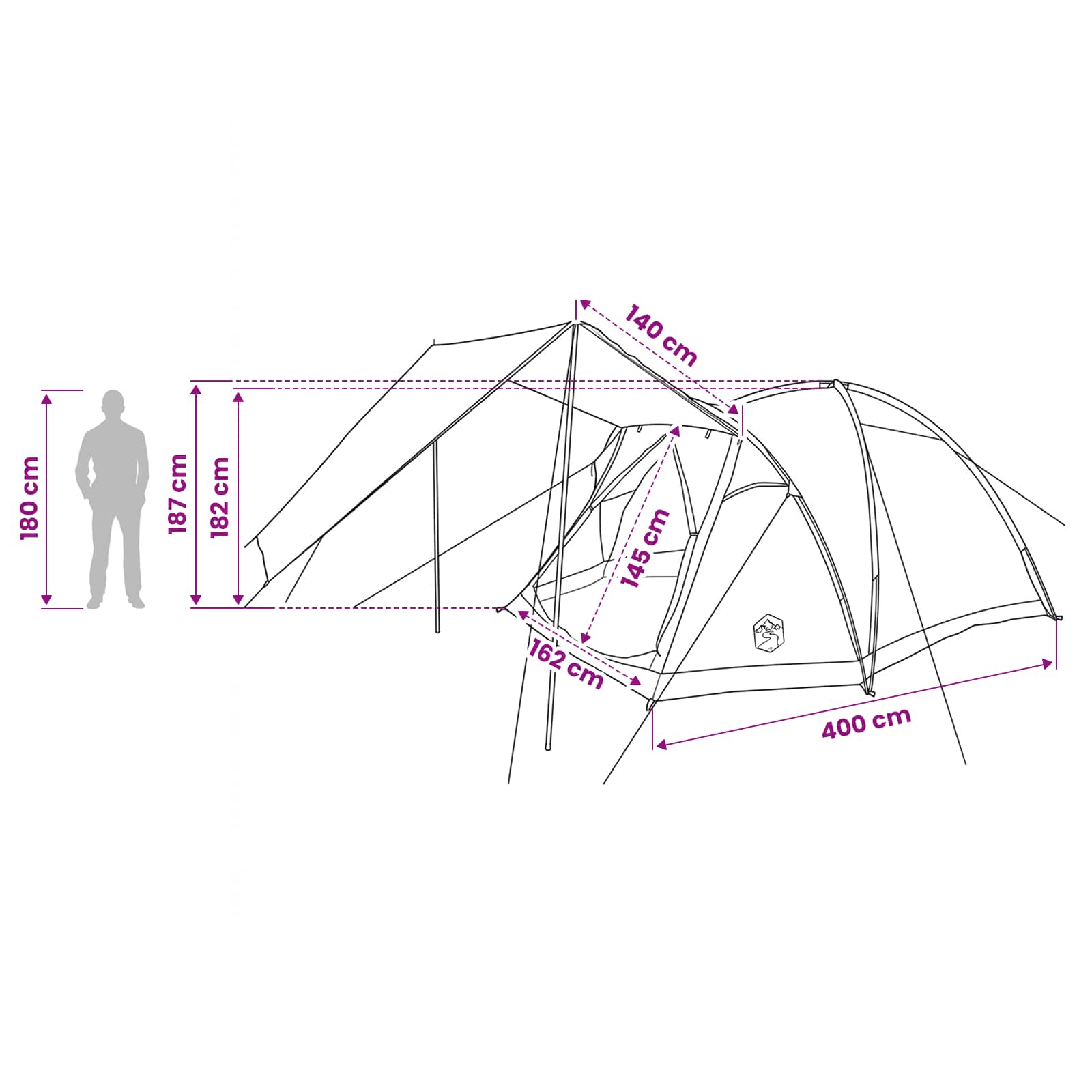vidaXL Huisje Tent met dak Blauw 4-persoons Polyester en staal