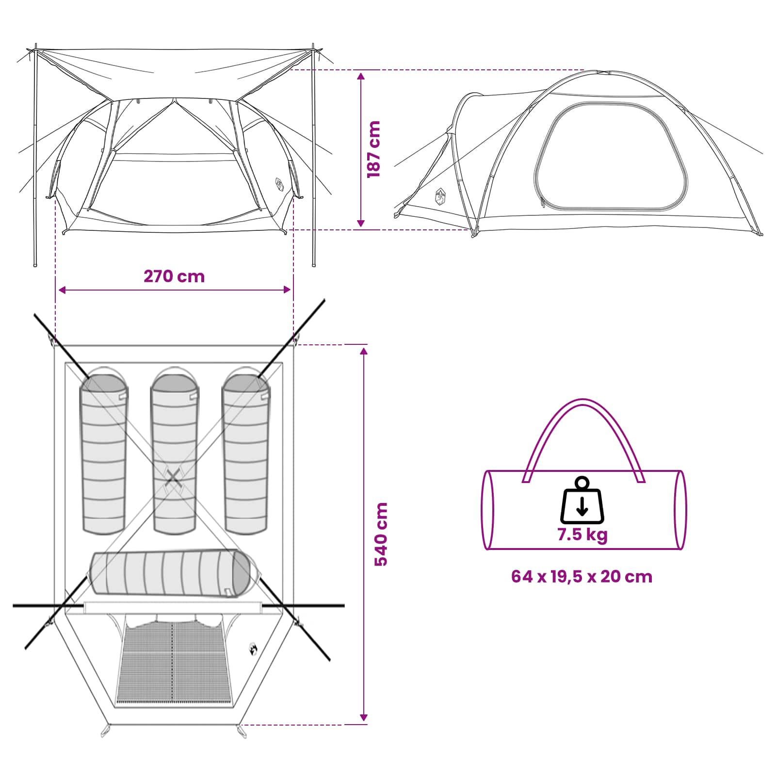 vidaXL Huisje Tent met dak Blauw 4-persoons Polyester en staal