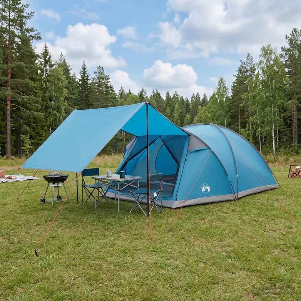 vidaXL Huisje Tent met dak Blauw 4-persoons Polyester en staal