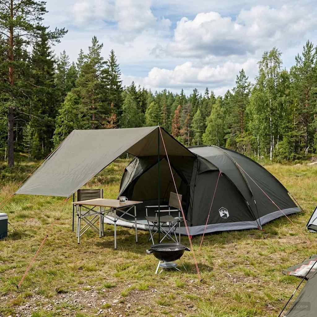 vidaXL Huisje Tent met dak Blauw 4-persoons Polyester en staal