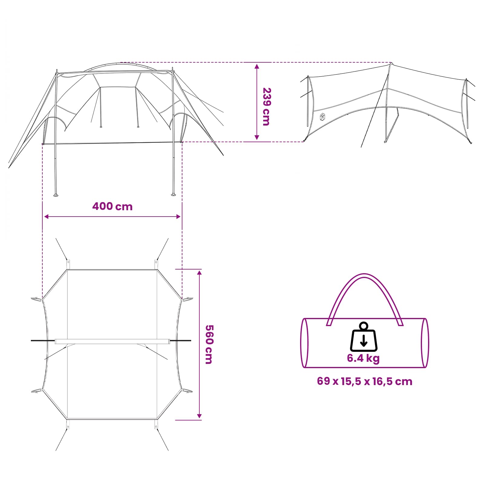 vidaXL Camping Tarp Waterbestendig Groen 550 x 400 x 230 cm
