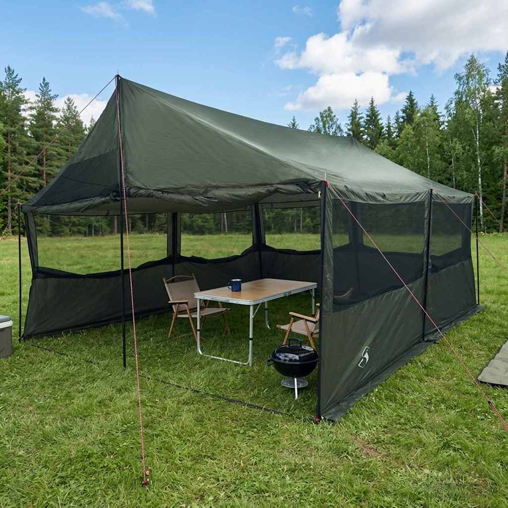 vidaXL Gezinstent met dak Groen 450 x 400 x 265 cm Polyester en staal