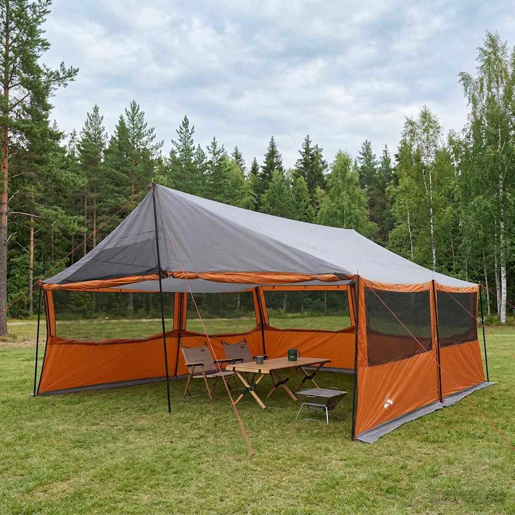 vidaXL Gezinstent met dak Groen 450 x 400 x 265 cm Polyester en staal