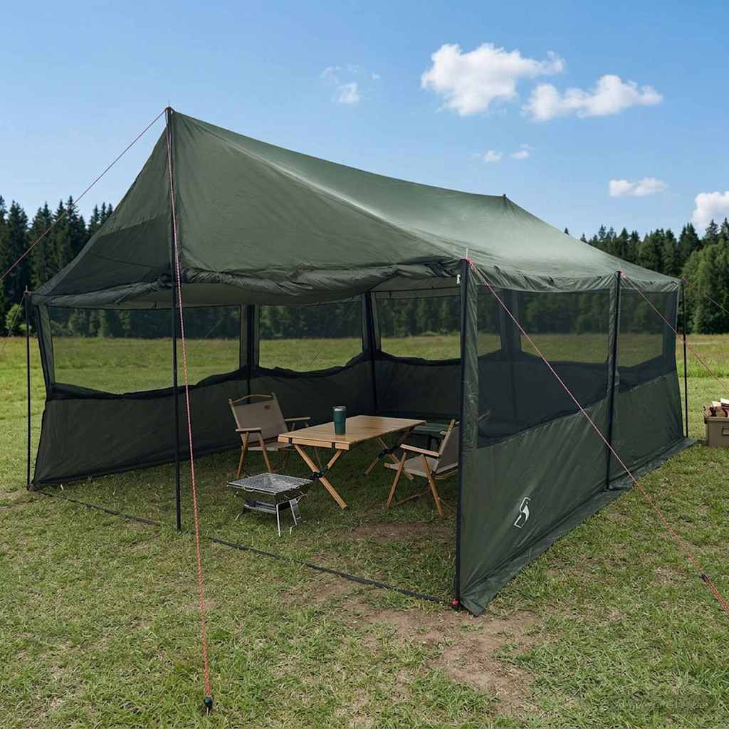 vidaXL Gezinstent met dak Groen 450 x 400 x 265 cm Polyester en staal