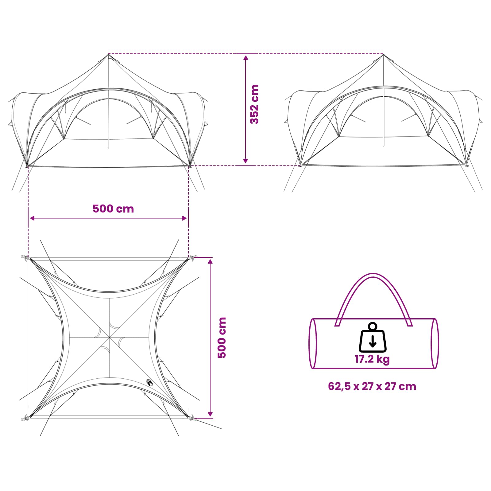 vidaXL Partytent met dak Groen 500 x 500 x 350 cm Polyester en staal