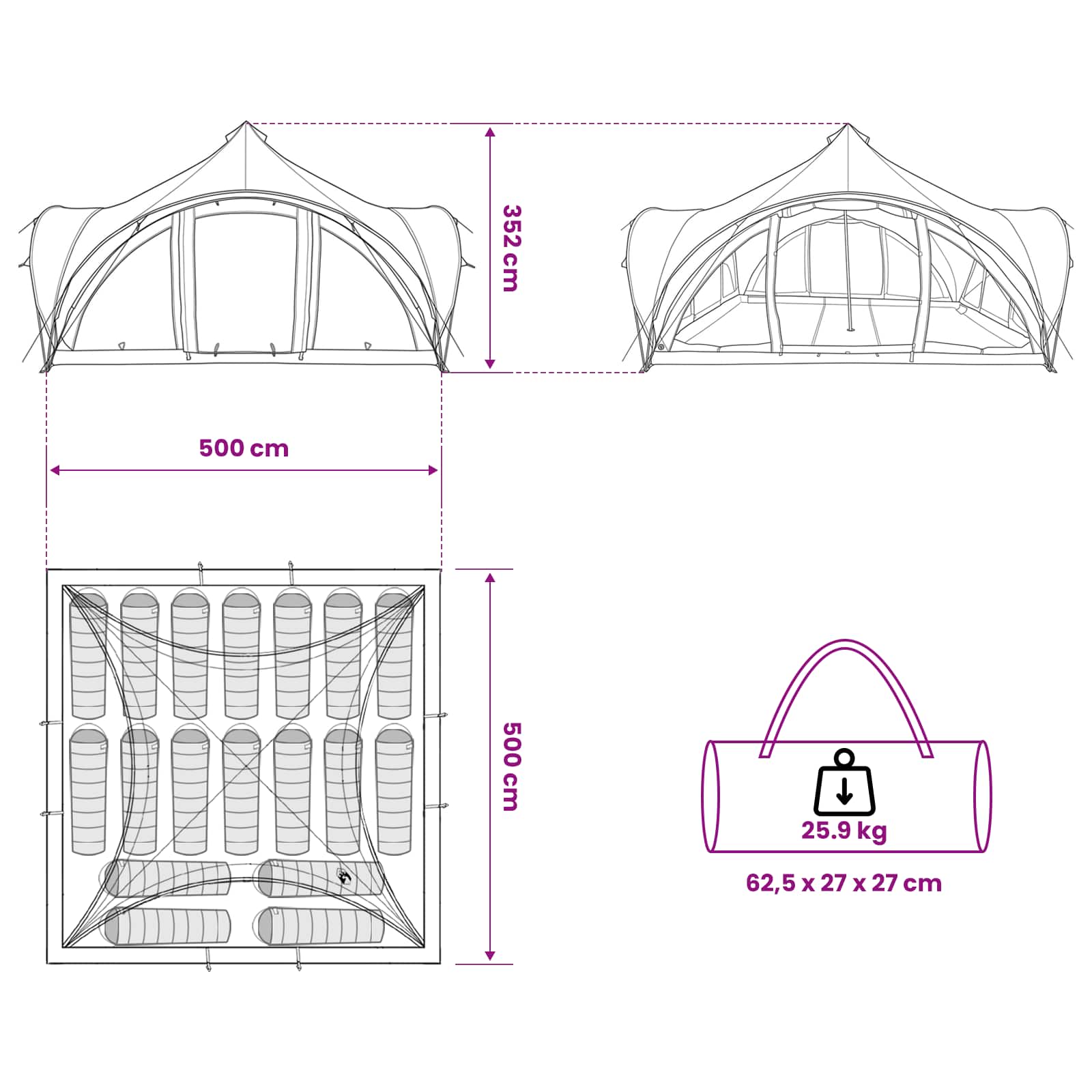 vidaXL Tipi Tent met dak Groen 18-Persoon Polyester en staal