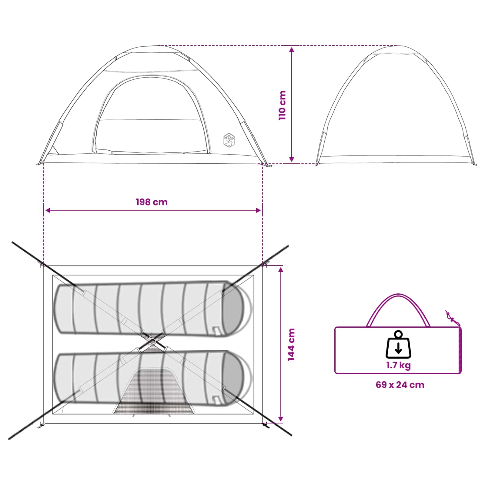 vidaXL Kamperen tent met dak met luchtopening Groen 190 x 140 x 105 cm