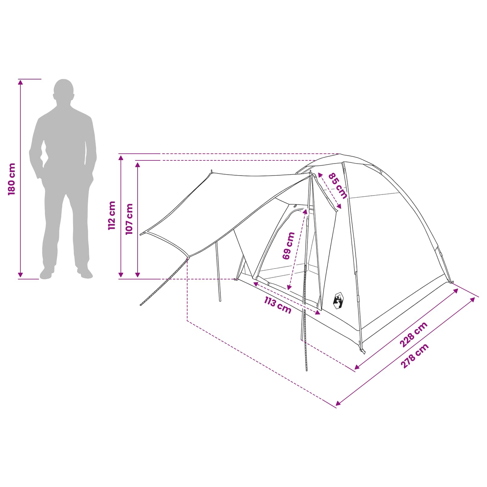 vidaXL Kamperen tent met dak Groen 2-persoons Polyester en staal