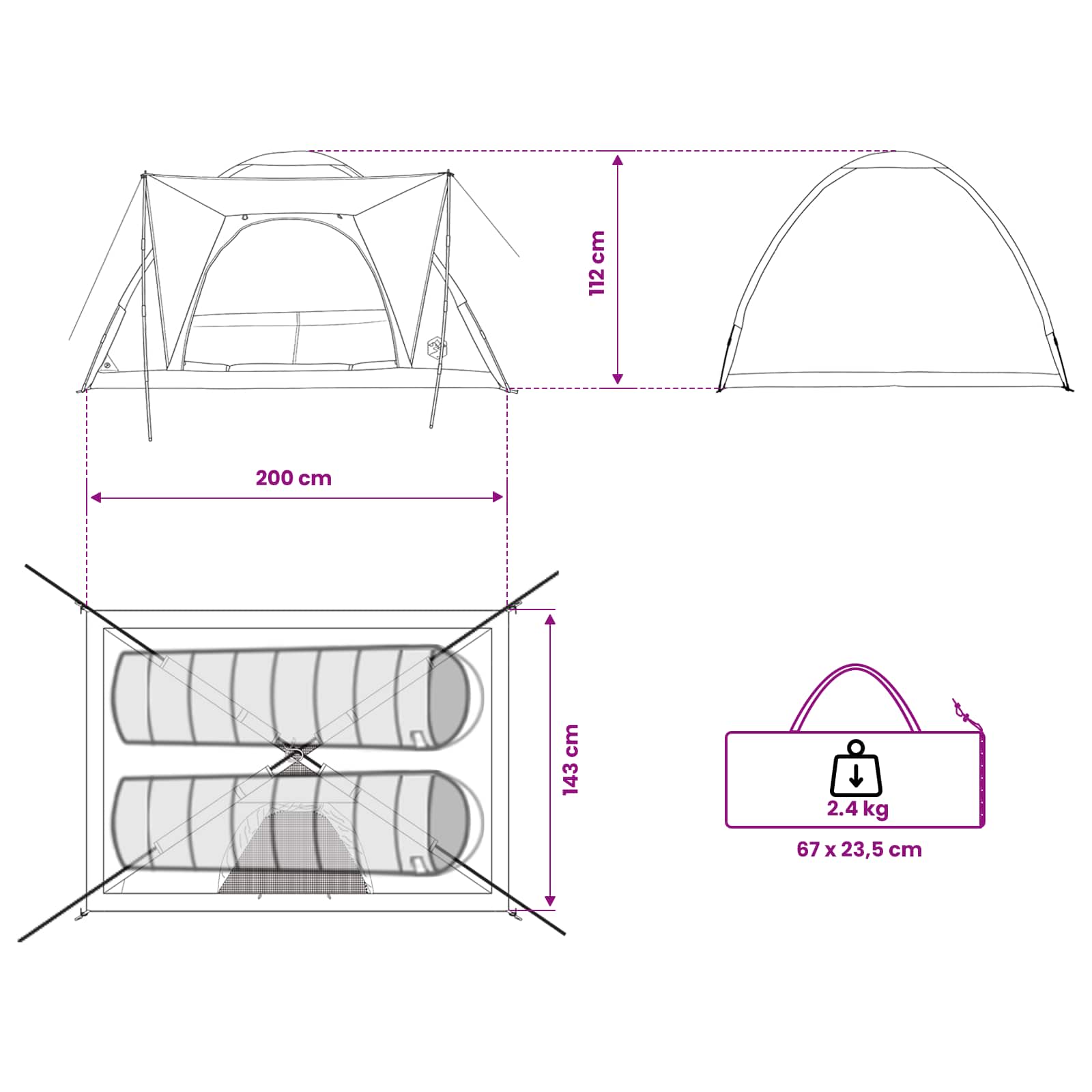 vidaXL Kamperen tent met dak Groen 2-persoons Polyester en staal