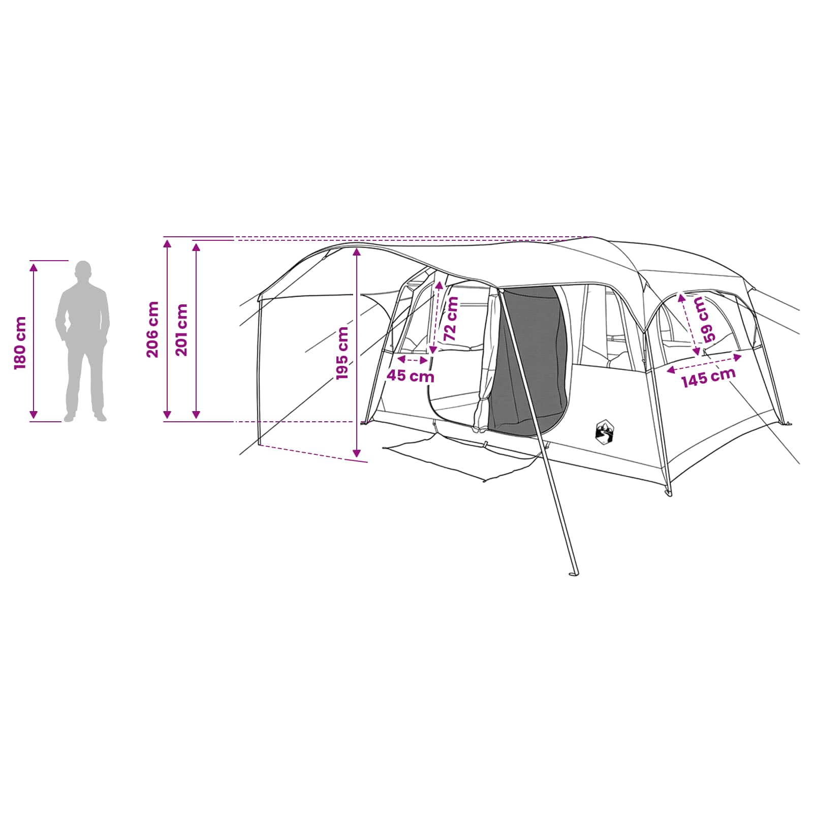 vidaXL Tunneltent met dak Groen 366 x 244 x 198 cm Polyester en staal