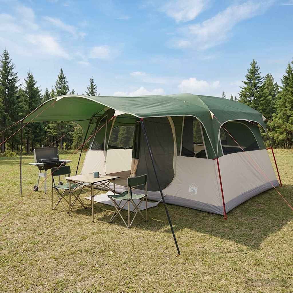 vidaXL Tunneltent met dak Groen 366 x 244 x 198 cm Polyester en staal