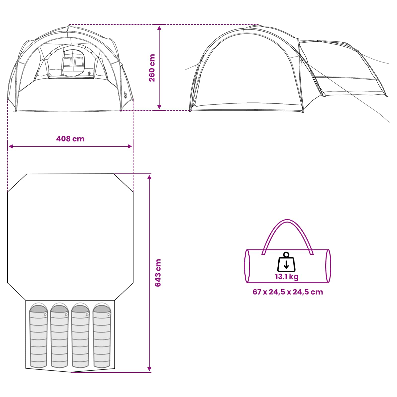 vidaXL Zijtent met dak Groen 410 x 410 x 250 cm Polyester en staal
