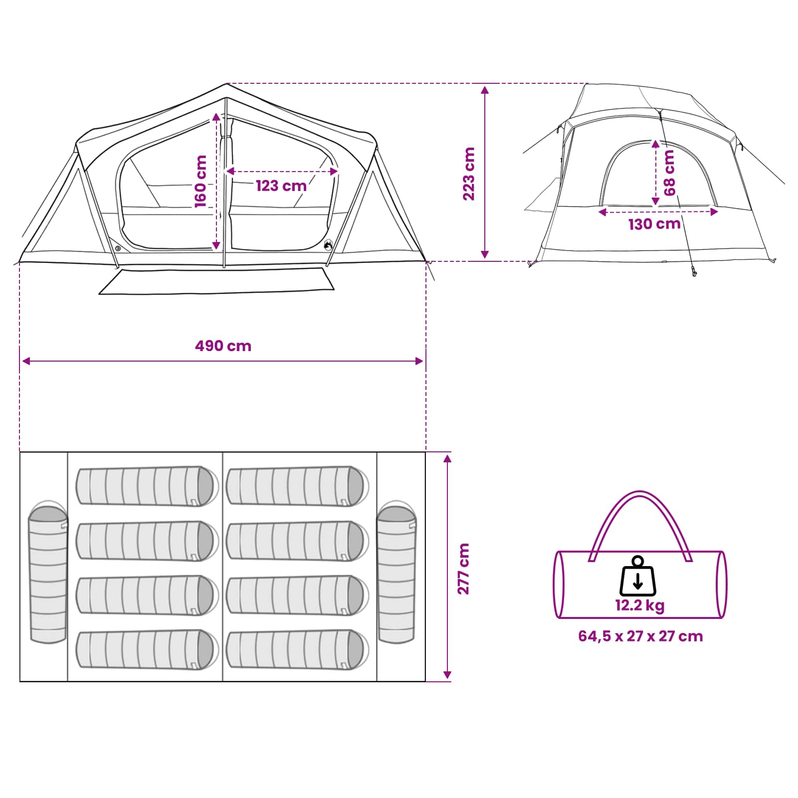 vidaXL Huisje Tent met dak Groen 480 x 273 x 205 cm Polyester en staal