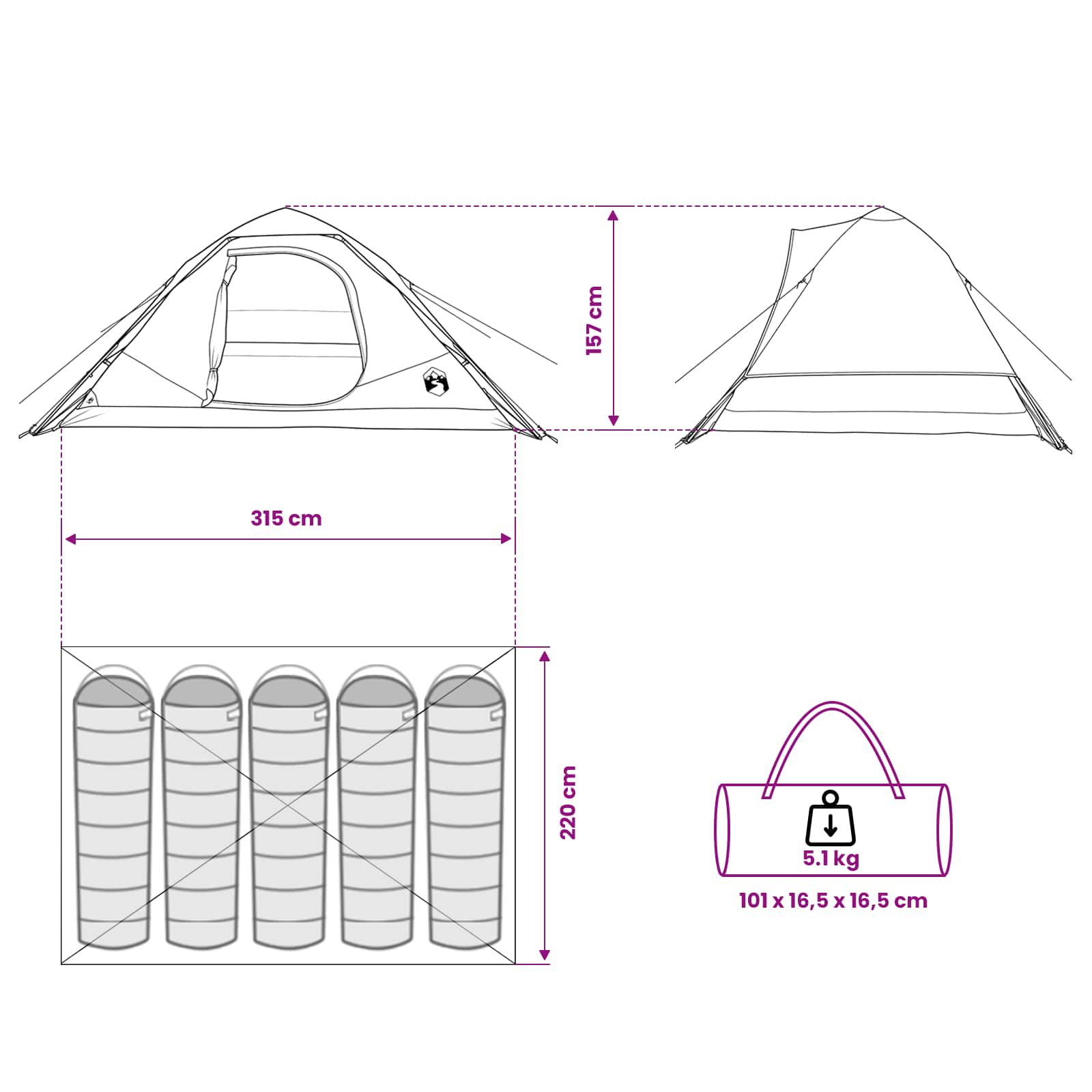 vidaXL Directe Tent Groen 305 x 215 x 140 cm Polyester en staal