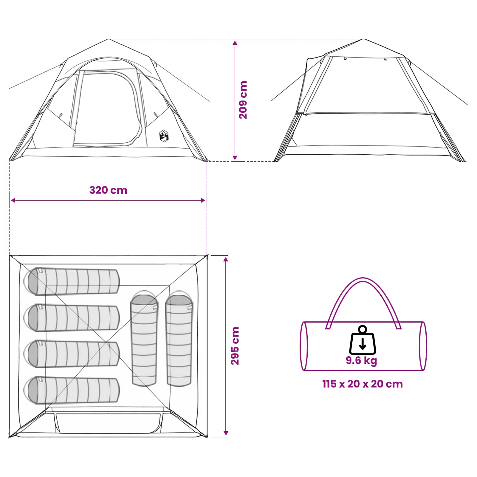 vidaXL Directe Tent Groen 305 x 275 x 190 cm Polyester en staal