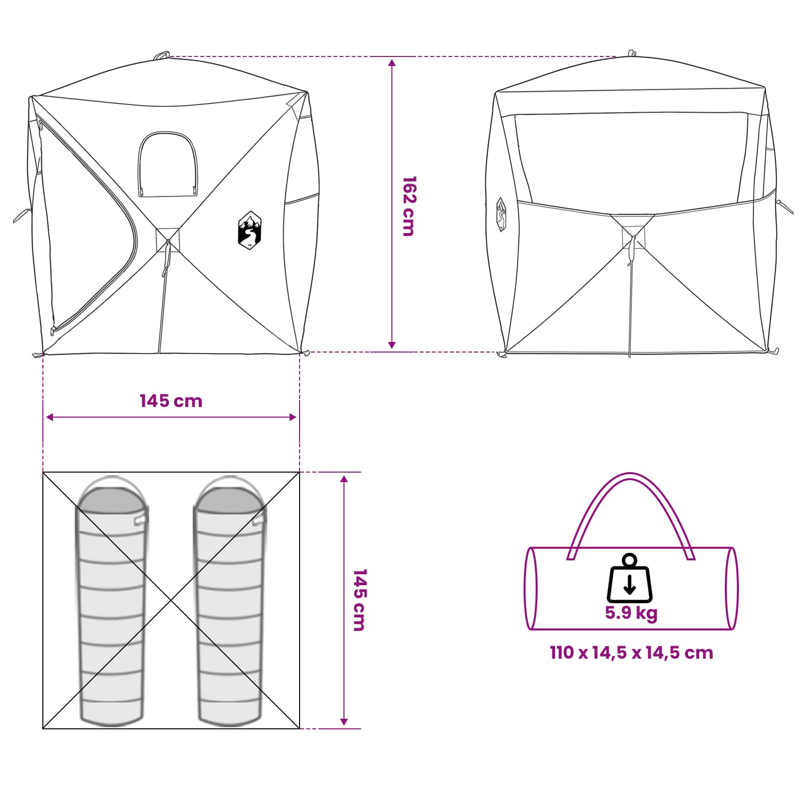 vidaXL Jacht Tent Legergroen 143 x 143 x 165 cm Polyester en staal