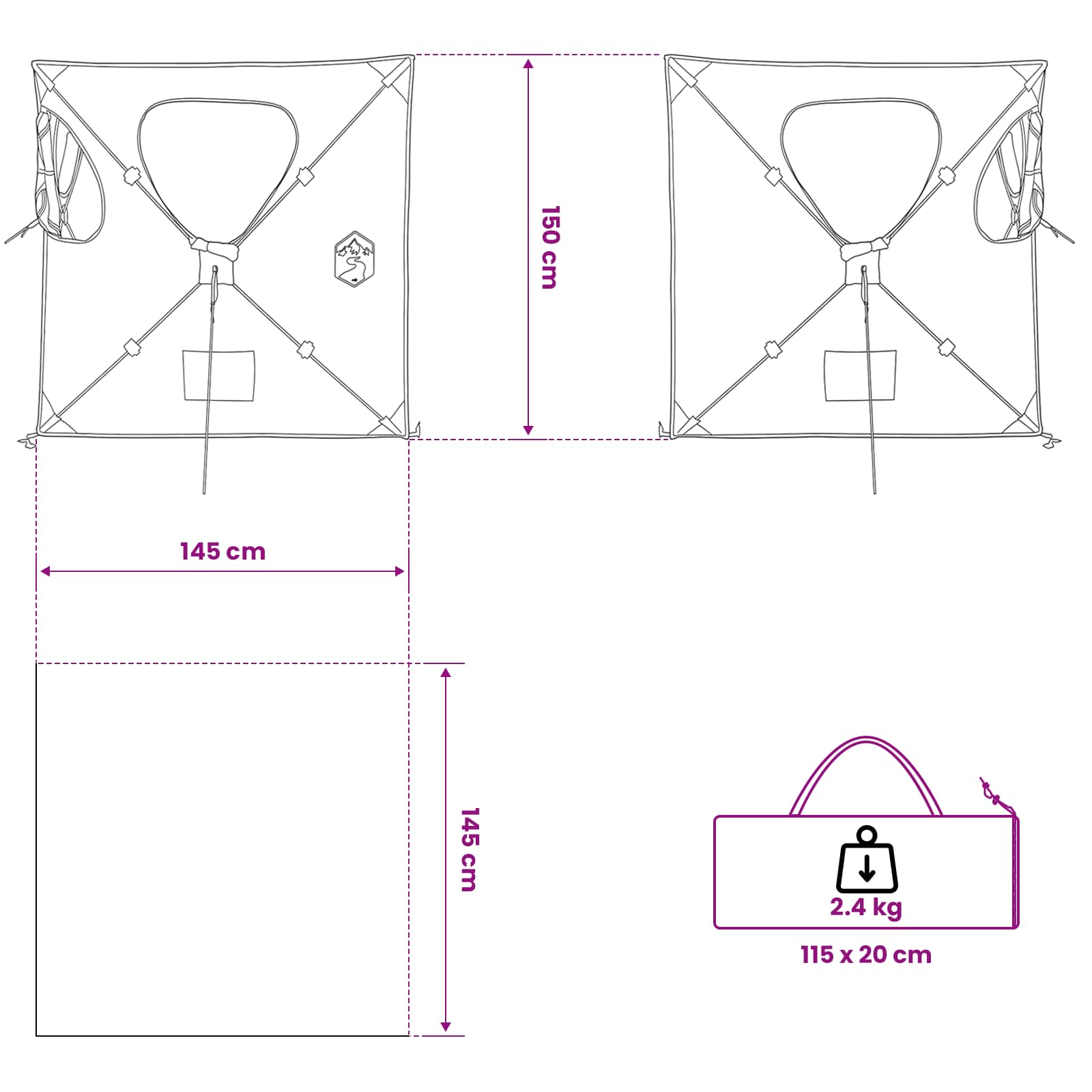 vidaXL Jacht Tent Legergroen 145 x 145 x 150 cm Polyester en staal