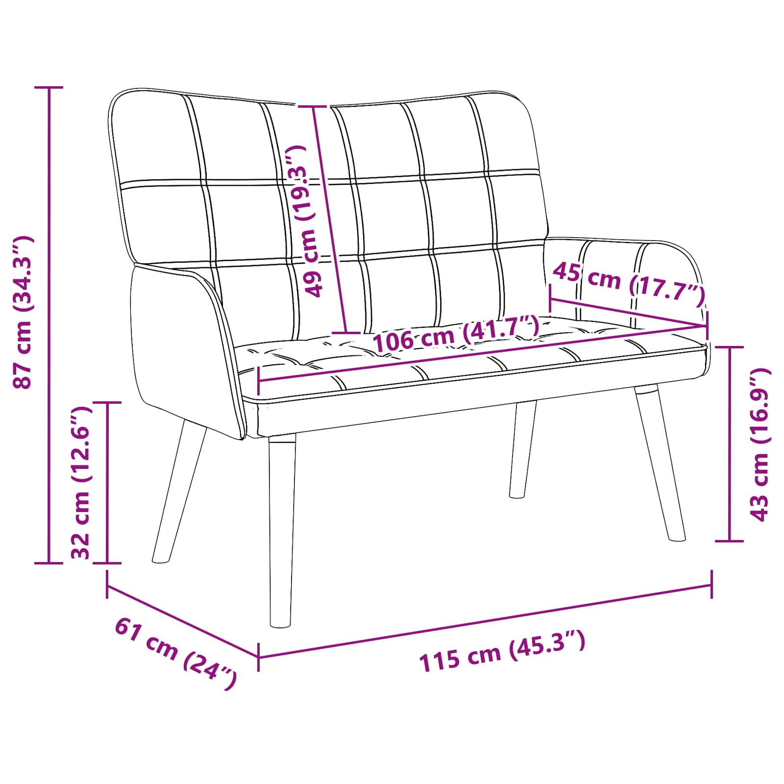vidaXL Twee Persoons Sofa Lichtgrijs 115 x 61 x 87 cm Stof