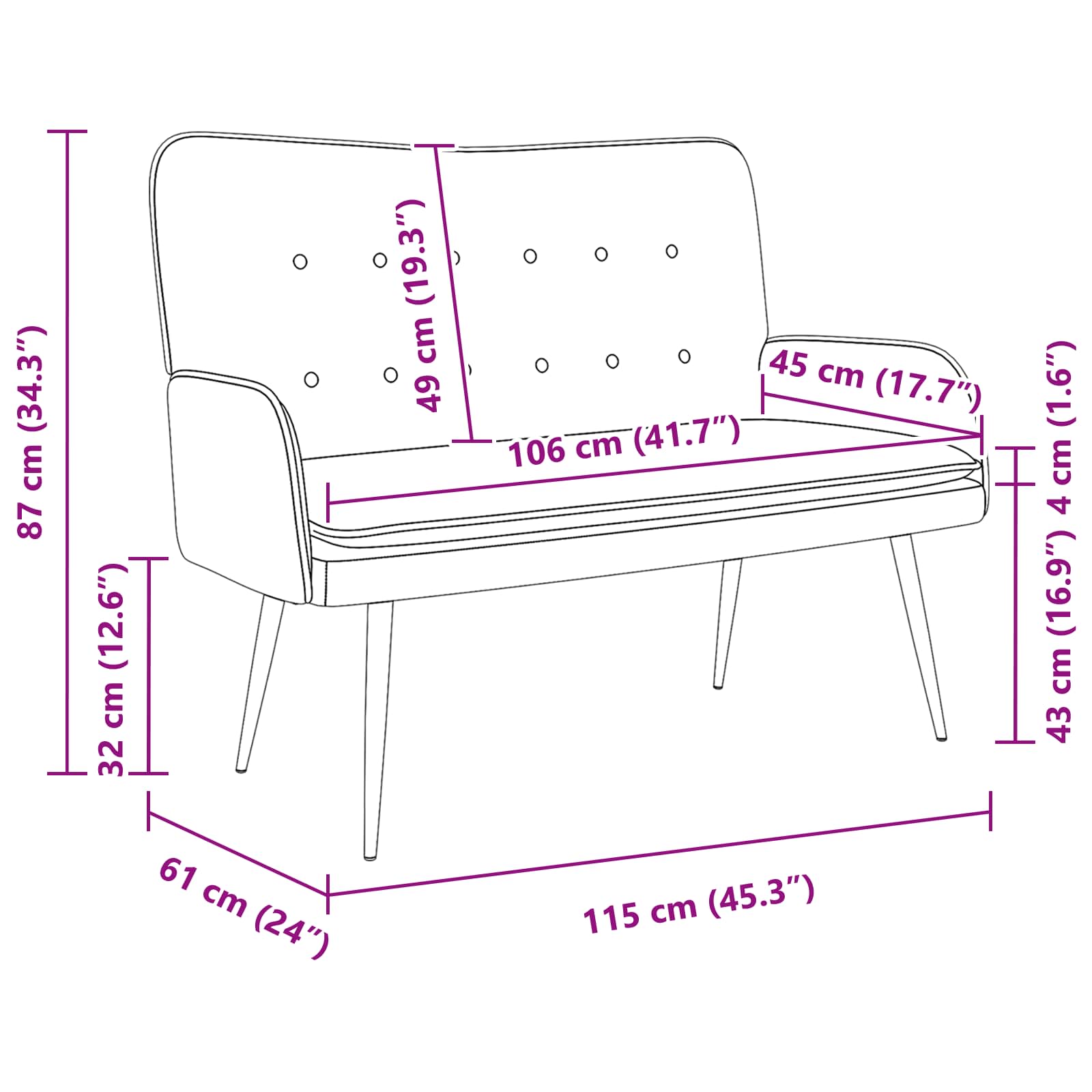 vidaXL 2-Zits Sofa Lichtgrijs 115 x 61 x 87 cm Stof