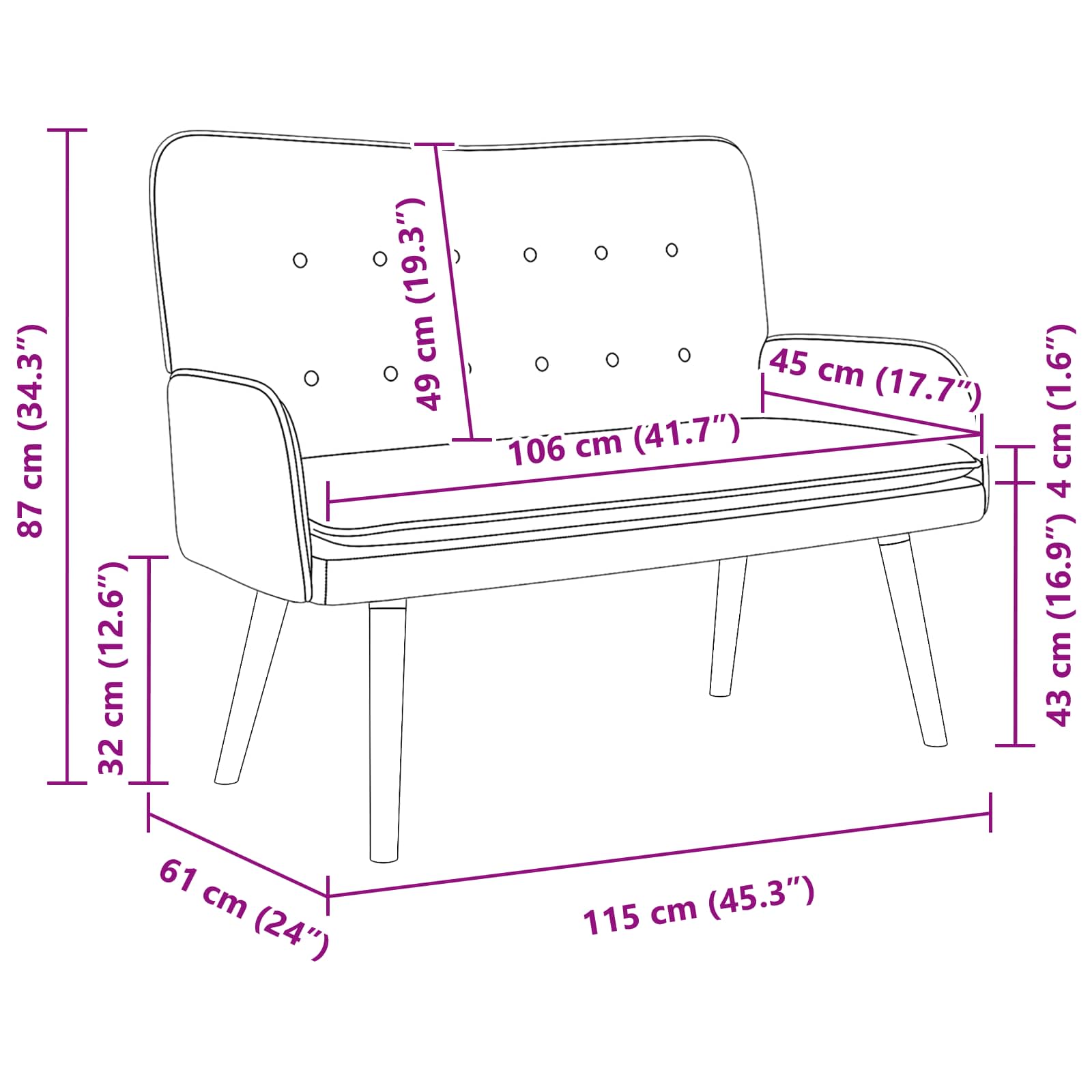 vidaXL Twee Persoons Sofa Lichtgrijs 115 x 61 x 87 cm Fluweel