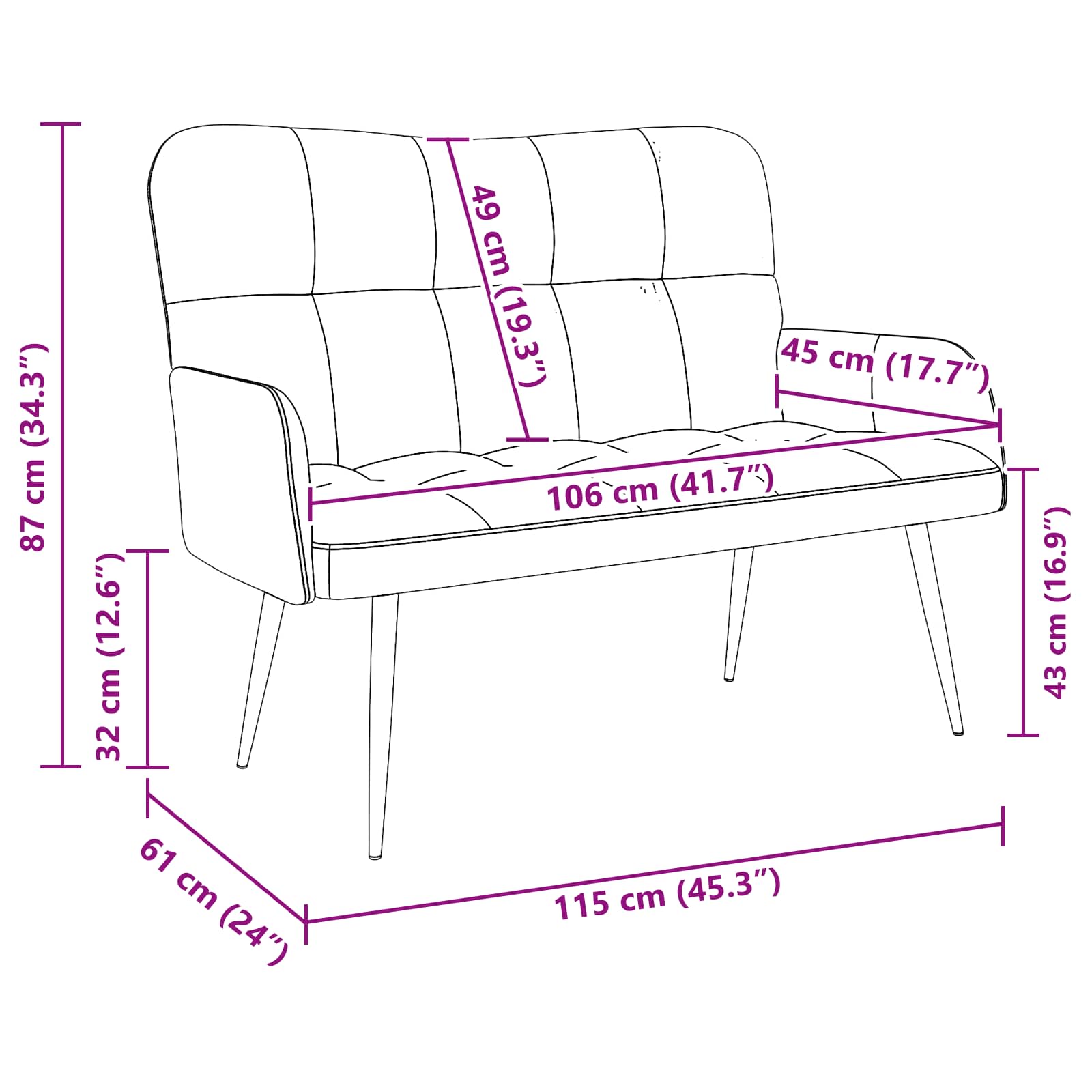 vidaXL Twee Persoons Sofa Lichtgrijs 115 x 61 x 87 cm Stof
