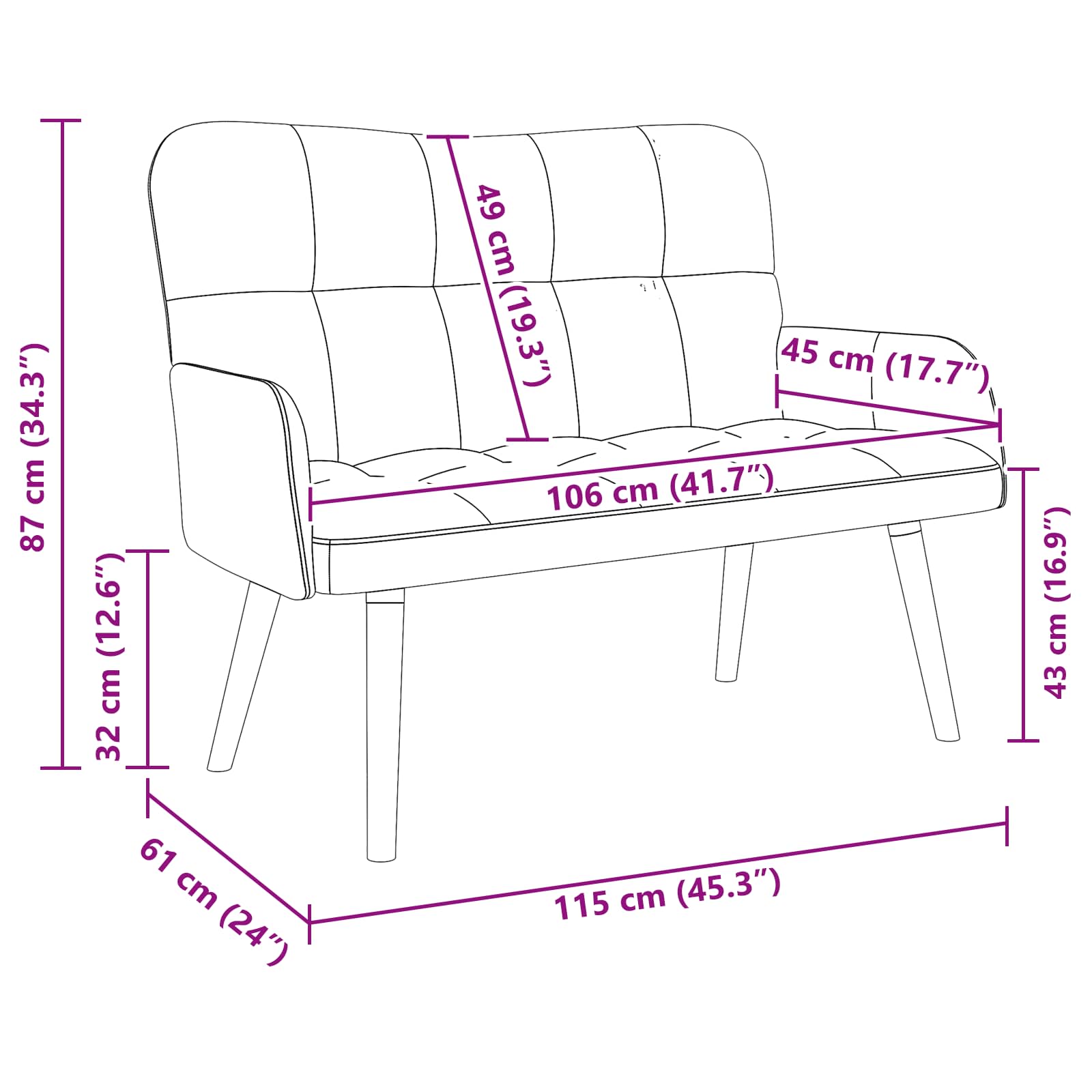 vidaXL Twee Persoons Sofa Lichtgrijs 115 x 61 x 87 cm Fluweel