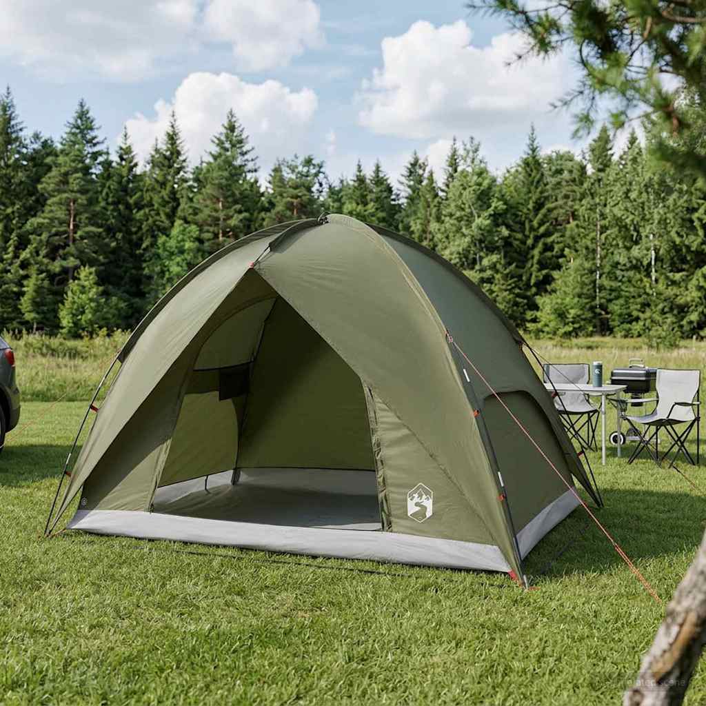 vidaXL Camping Tent met Regenhoes Waterdicht Groen 245 x 245 x 149 cm