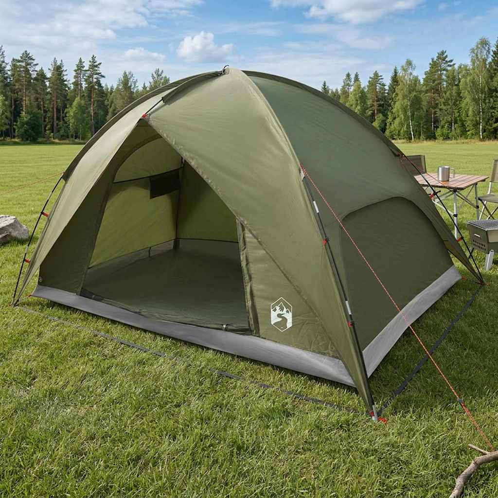 vidaXL Camping Tent met Regenhoes Waterdicht Groen 245 x 245 x 149 cm