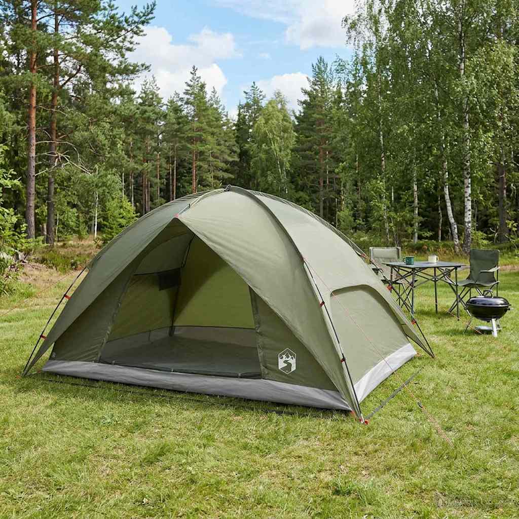vidaXL Camping Tent met Regenhoes Waterdicht Groen 245 x 245 x 149 cm
