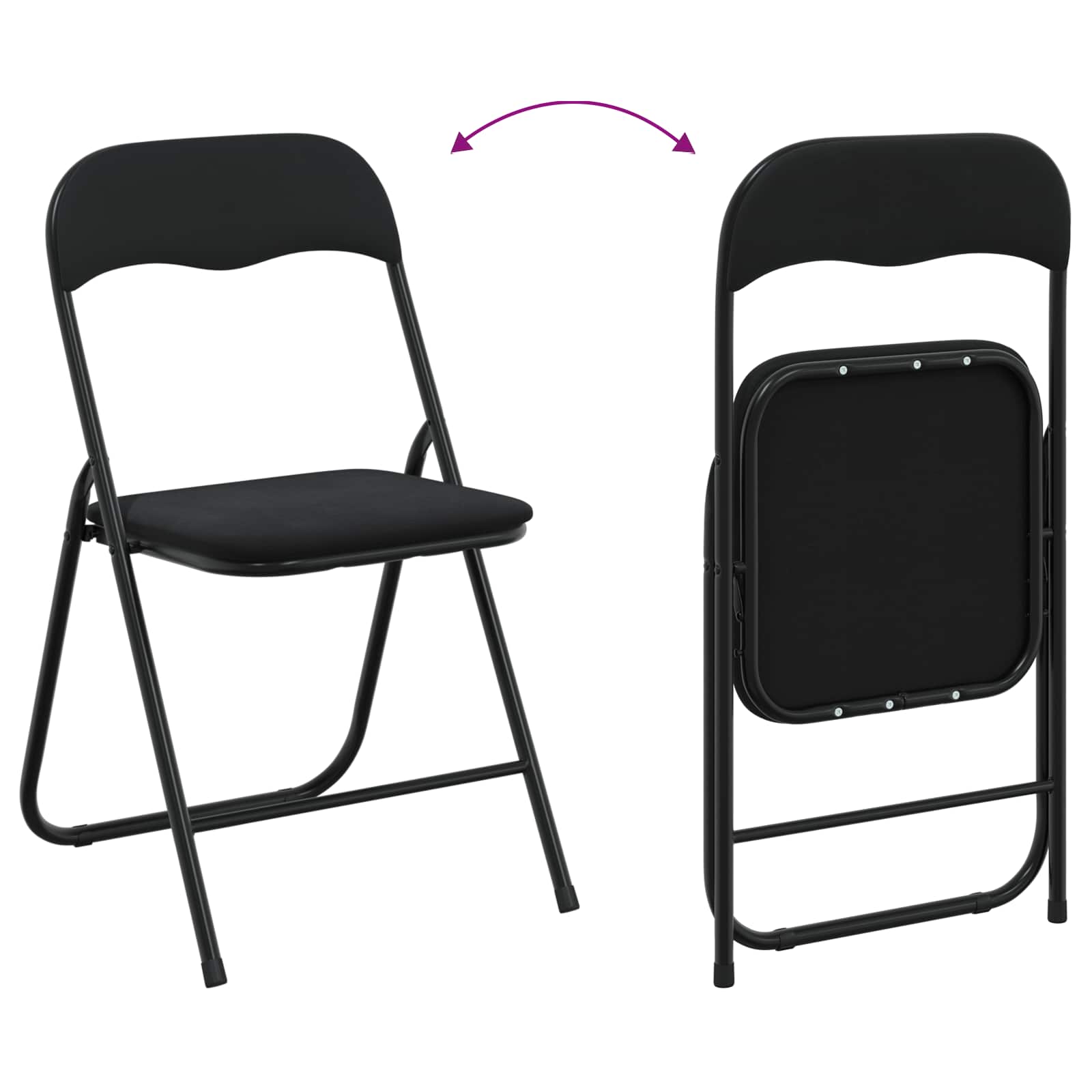 vidaXL Inklapbare stoel 2 pcs Zwart 48 x 44 x 78 cm Fluweel