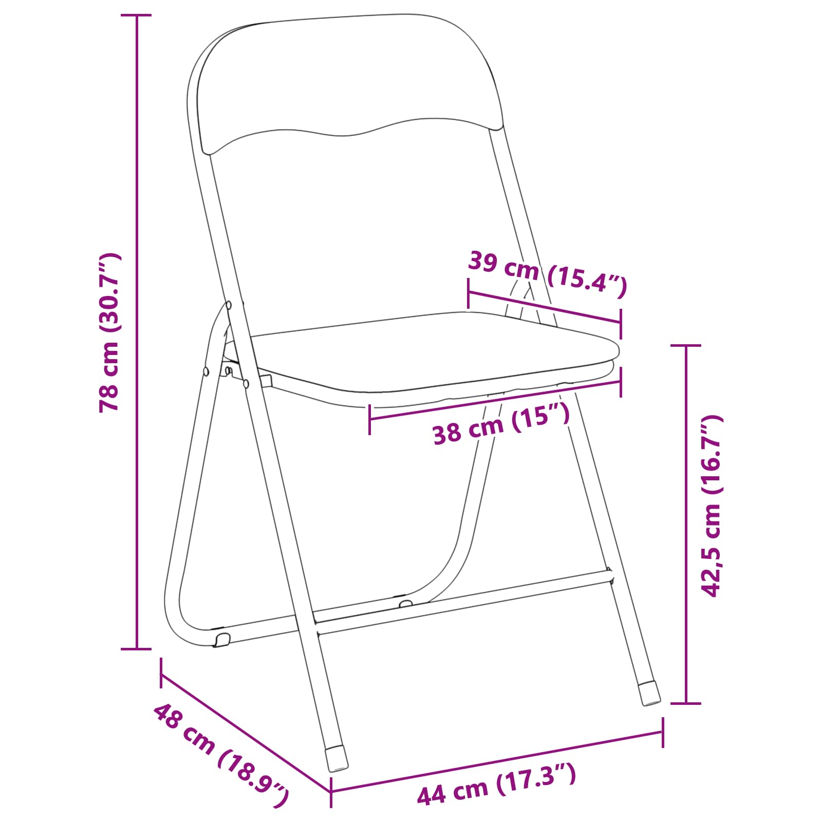 vidaXL Inklapbare stoel 2 pcs Zwart 48 x 44 x 78 cm Fluweel