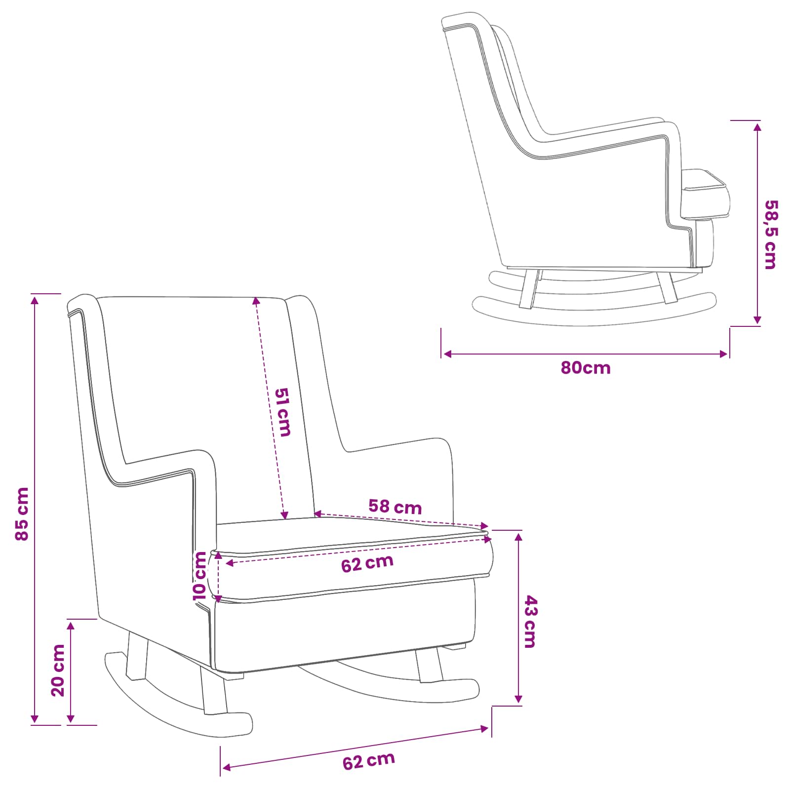 vidaXL Schommelstoel Lichtgrijs 62 x 80 x 85 cm Stof