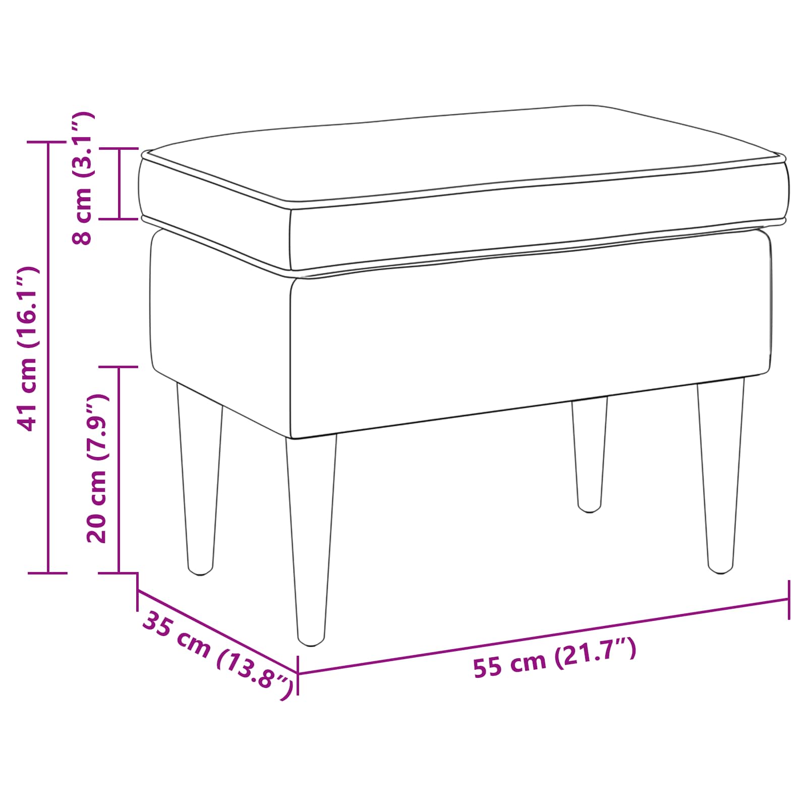 vidaXL Voetenbank Crèmekleurig 55 x 35 x 41 cm Bouclé