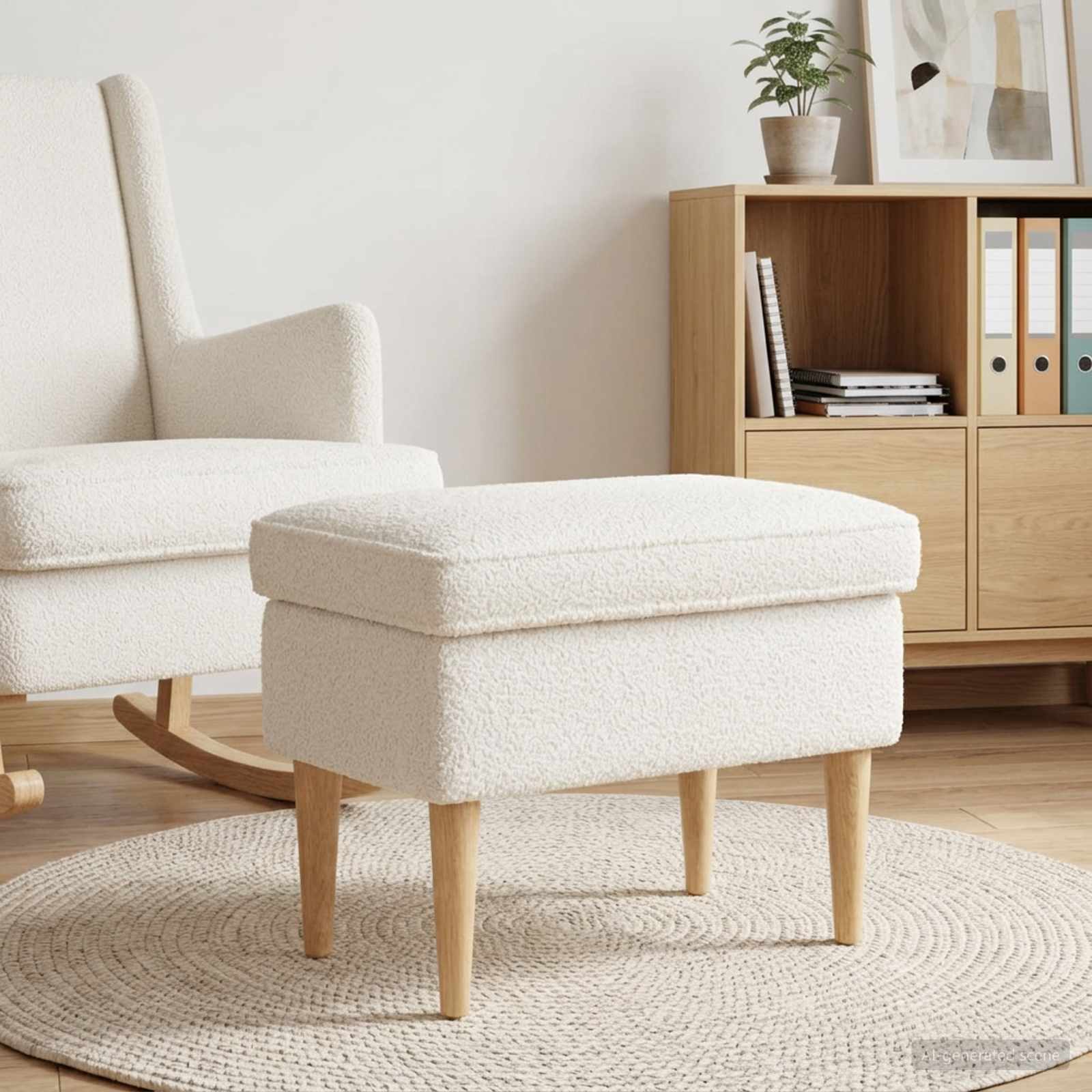 vidaXL Voetenbank Crèmekleurig 55 x 35 x 41 cm Bouclé