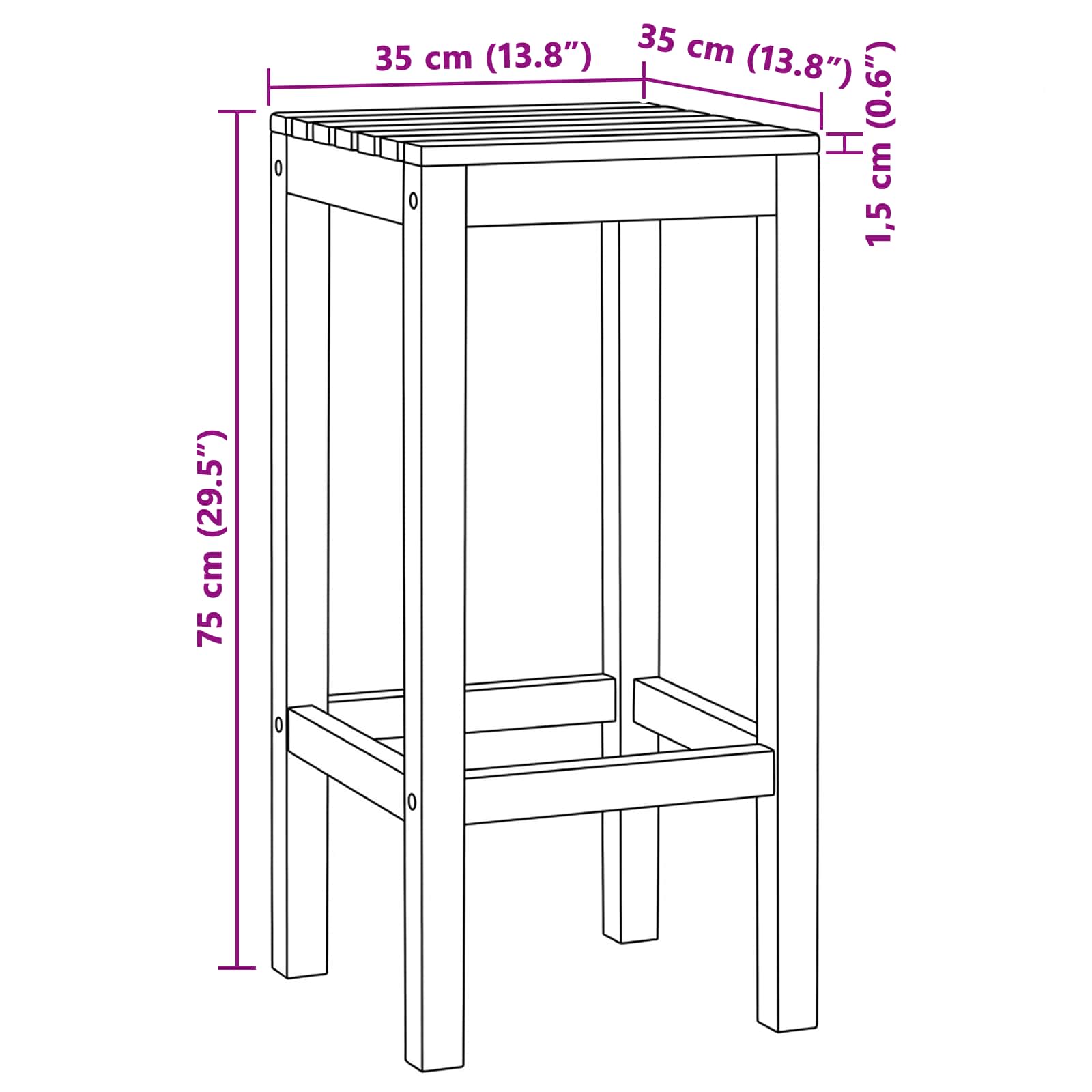 vidaXL Barkruk 2 pcs Onbehandeld 35 x 45 x 110 cm Massief Teakhout