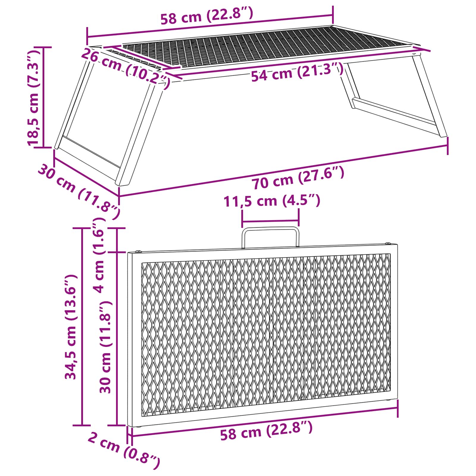 vidaXL Opvouwbare Camping Grill Zwart 58 x 31 x 2 cm Legeringen Staal