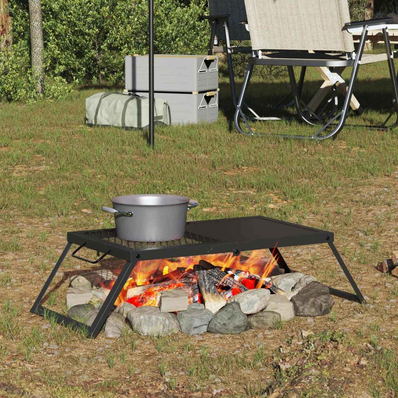 vidaXL Opvouwbare Camping Grill Zwart 58 x 31 x 2 cm Legeringen Staal