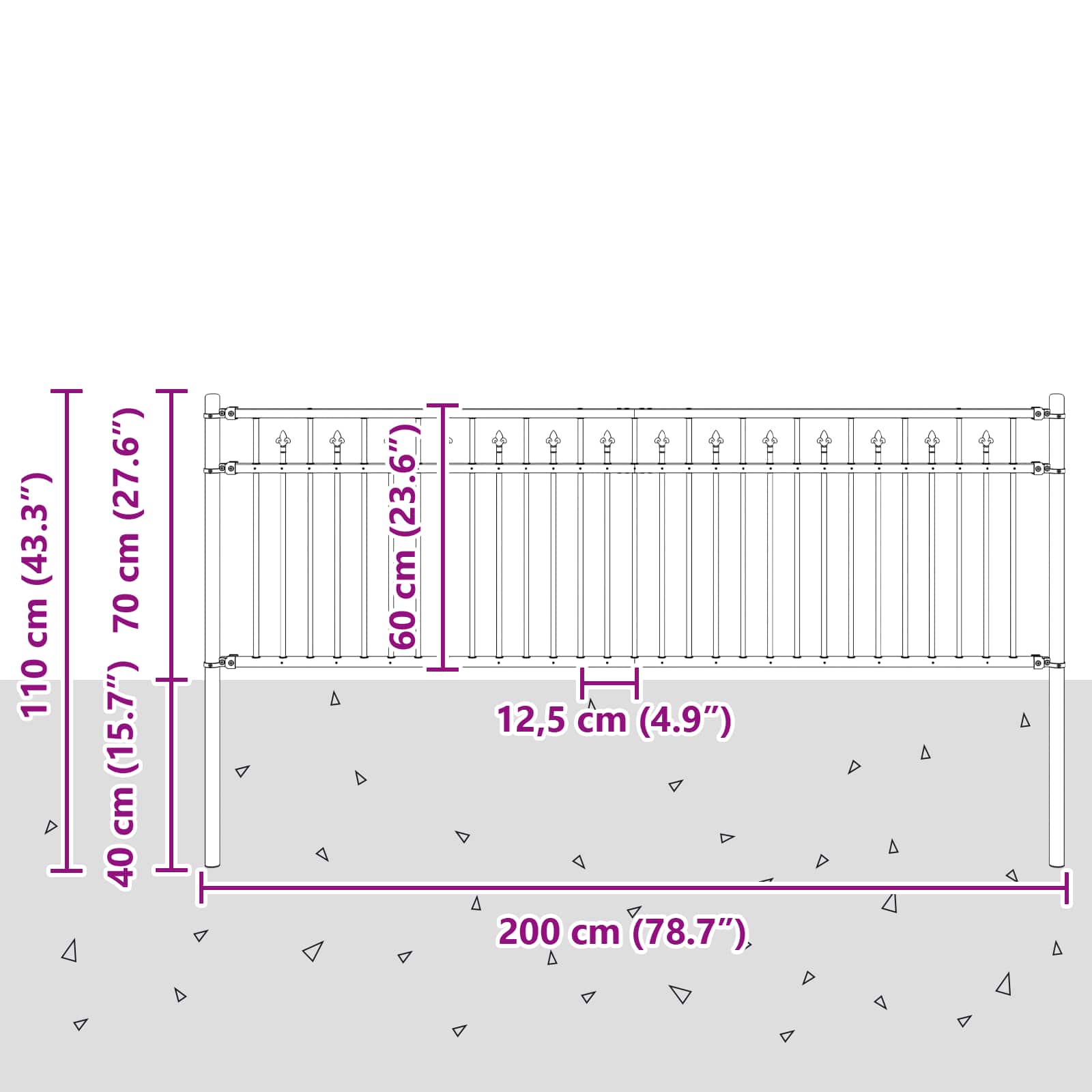 vidaXL Spike Hek Zwart 200 x 110 cm Gepoedercoat staal