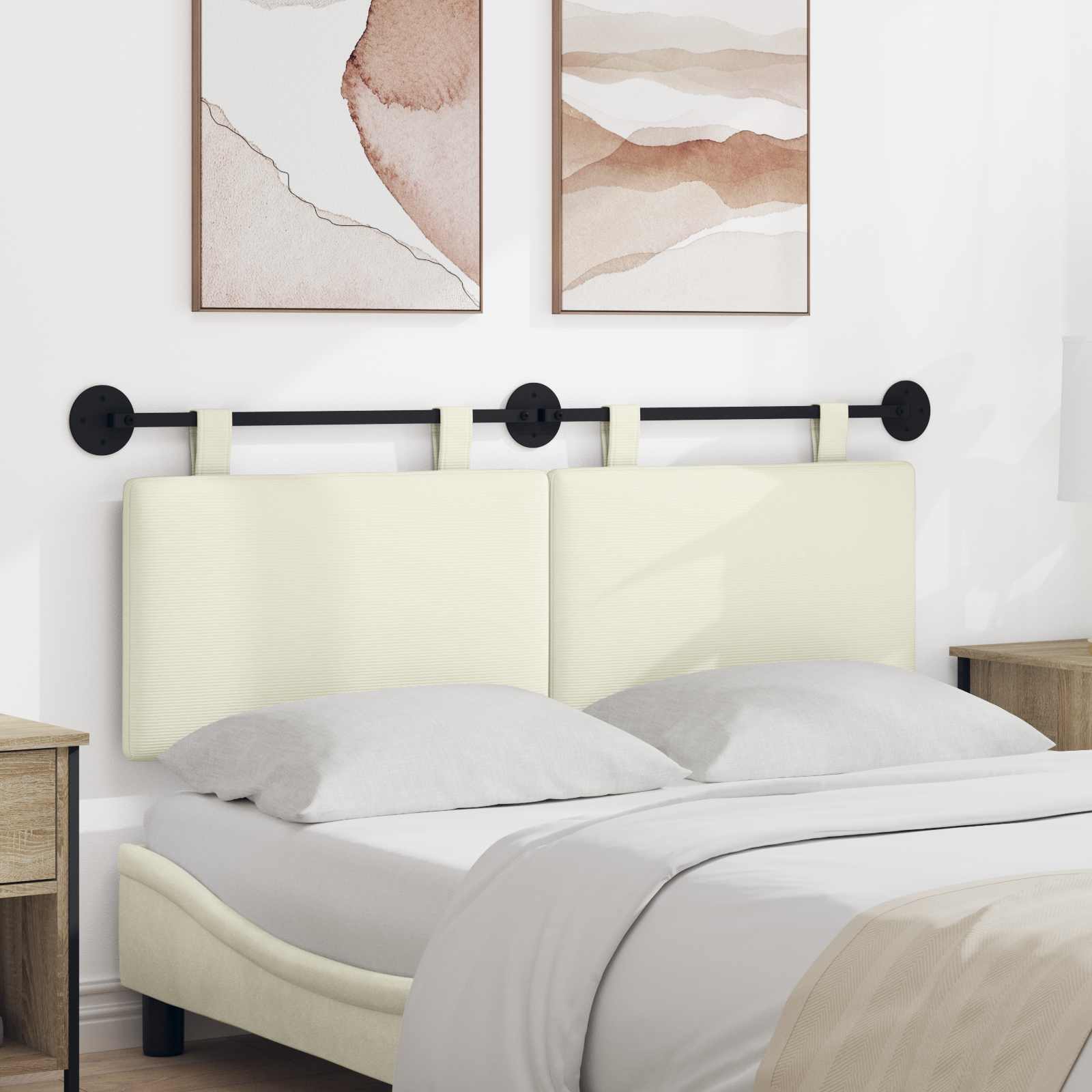 vidaXL Hangend Hoofdeinde Effen Lichtgrijs 150 x 55 x 5 cm Katoen Stof