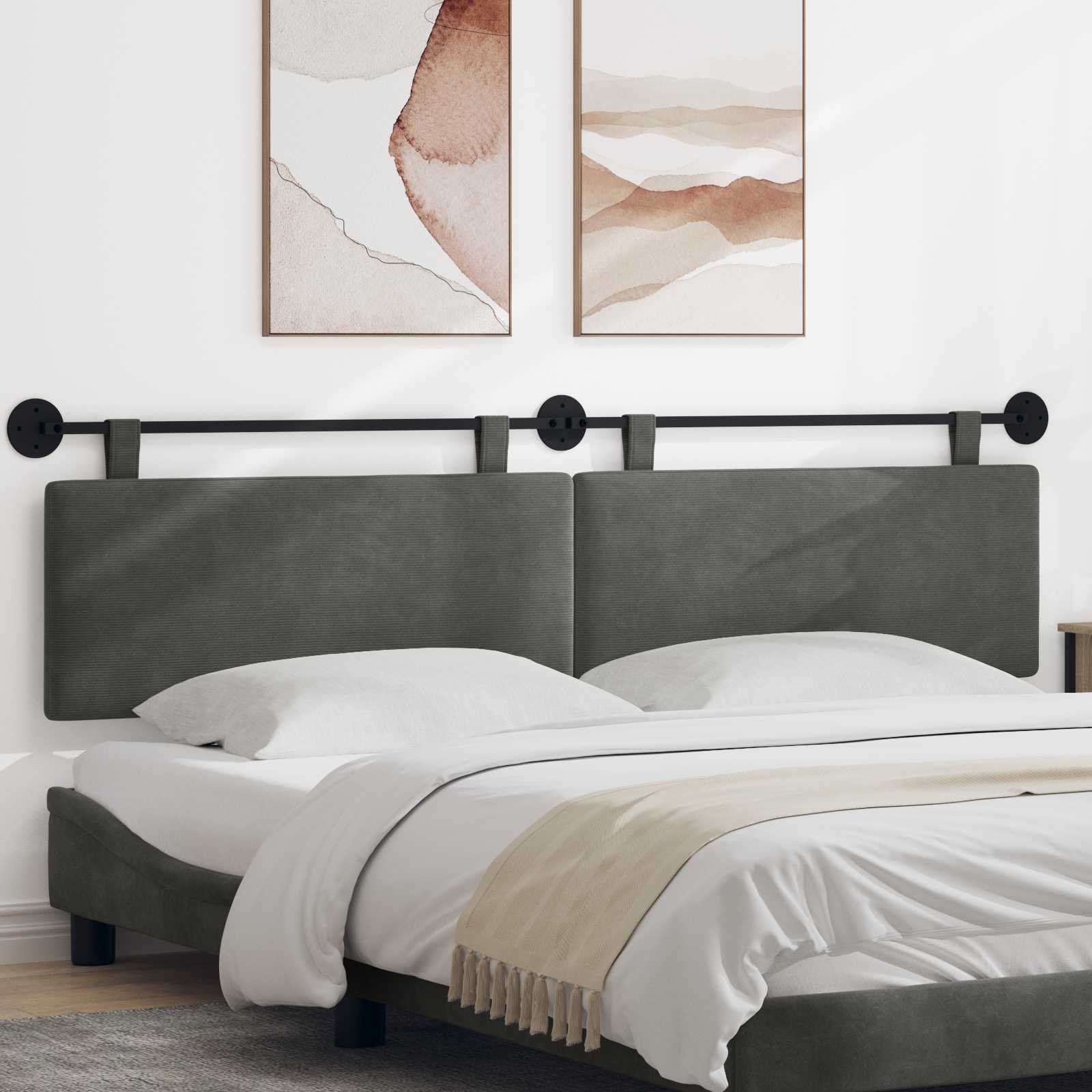 vidaXL Hangend Hoofdeinde Effen Lichtgrijs 150 x 55 x 5 cm Katoen Stof