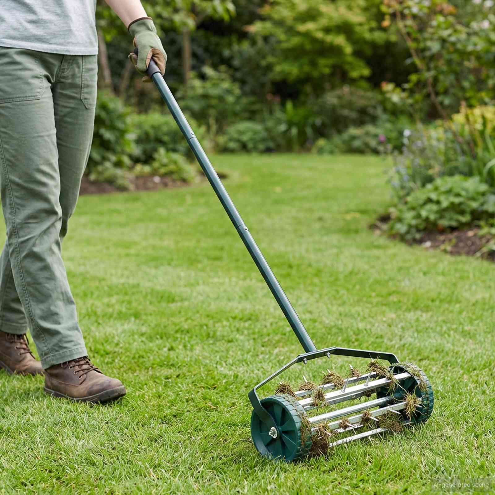 vidaXL Lawn Roller Pull met Aerator Klemmen Groen 127,5 x 44 cm Staal