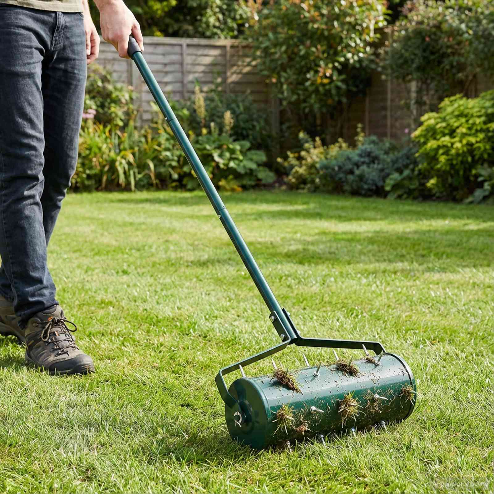 vidaXL Lawn Roller Pull met Aerator Klemmen Groen 127,5 x 44 cm Staal