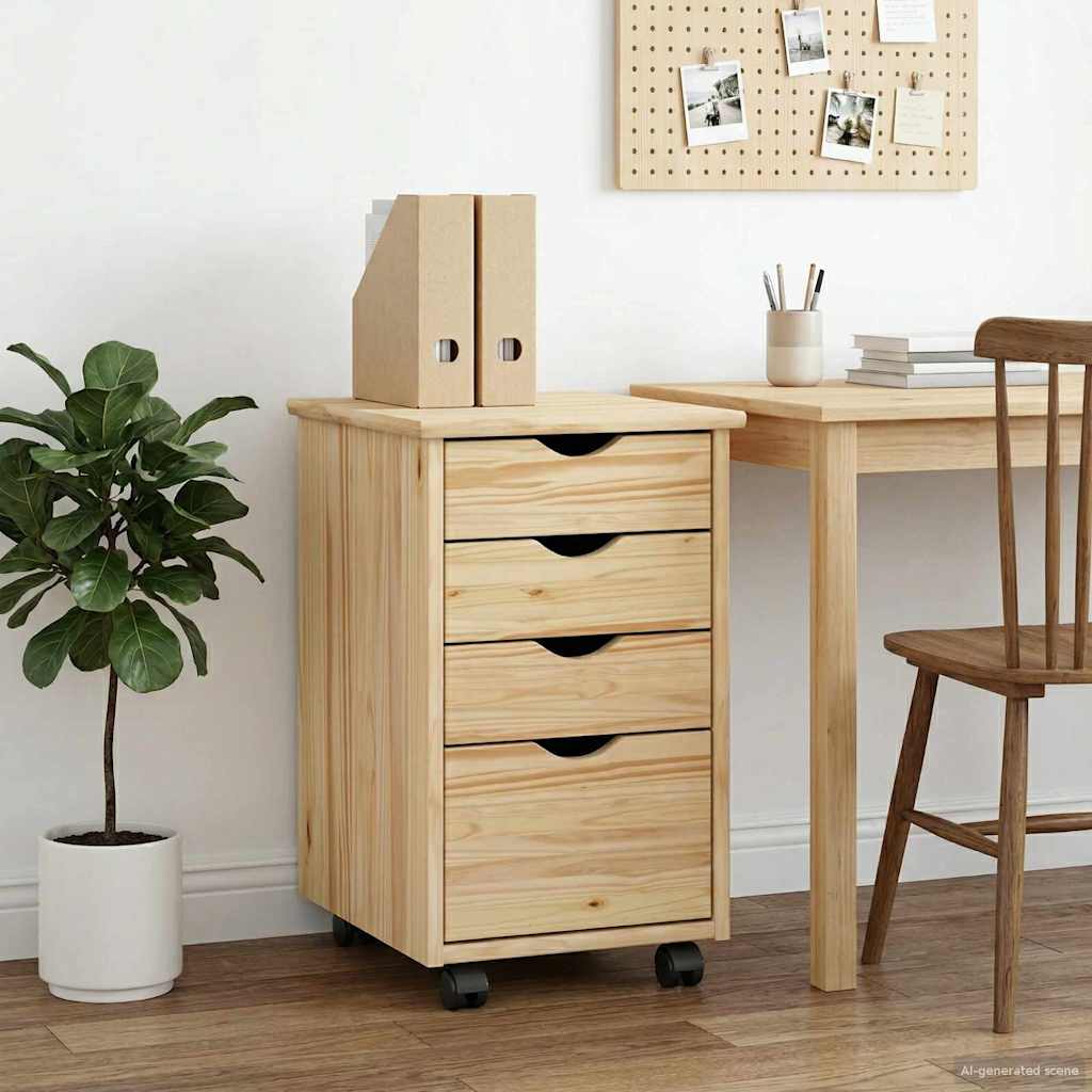 vidaXL Rolling Kast met wiel Wit 34 x 39 x 56 cm Massief Vurenhout