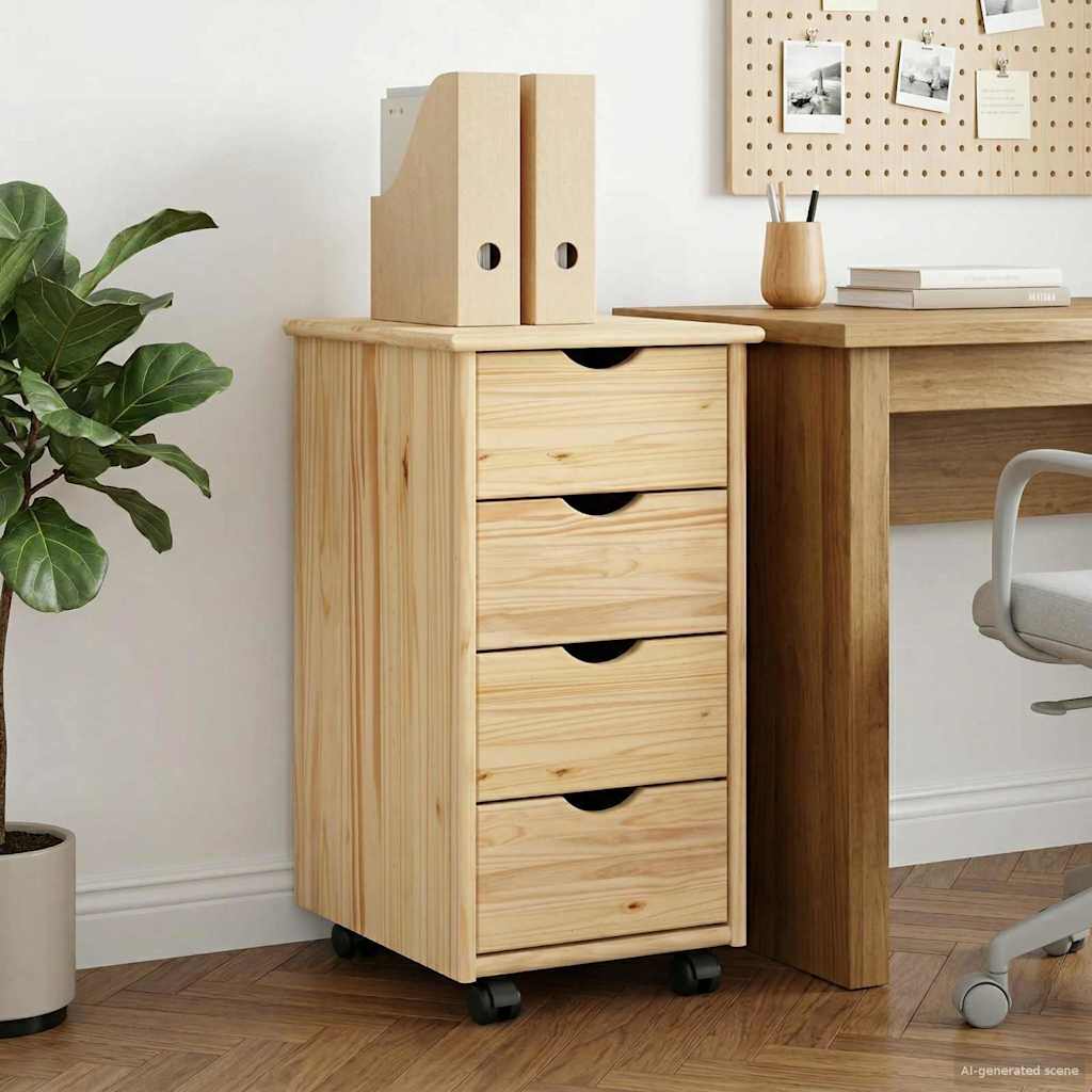 vidaXL Rolling Kast Honingbruin 34 x 39 x 65,5 cm Massief Vurenhout