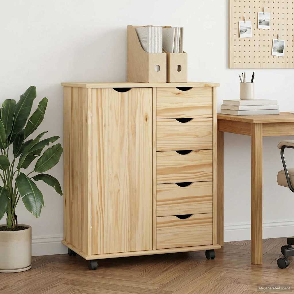 vidaXL Rolling Kast Honingbruin 63,5 x 39 x 79 cm Massief Vurenhout