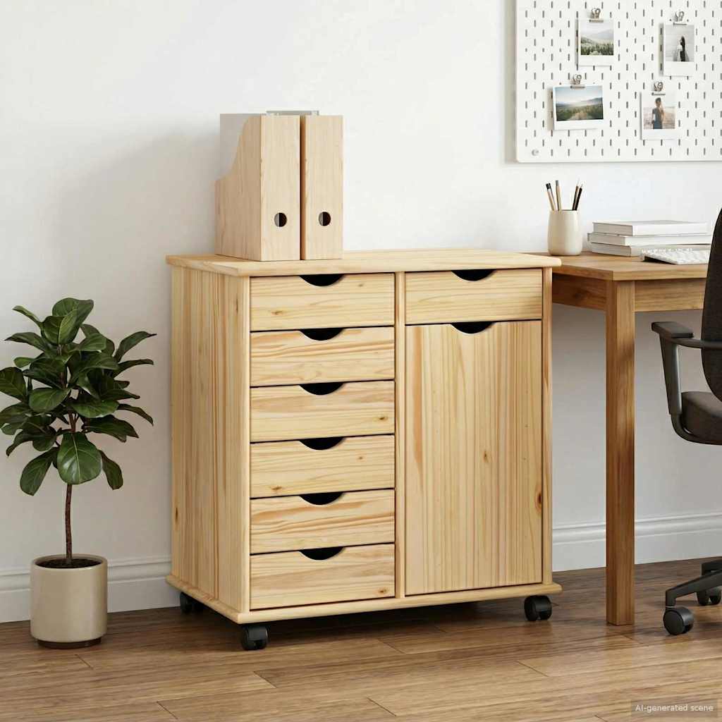 vidaXL Rolling Kast Honingbruin 63,5 x 39 x 65,5 cm Massief Vurenhout