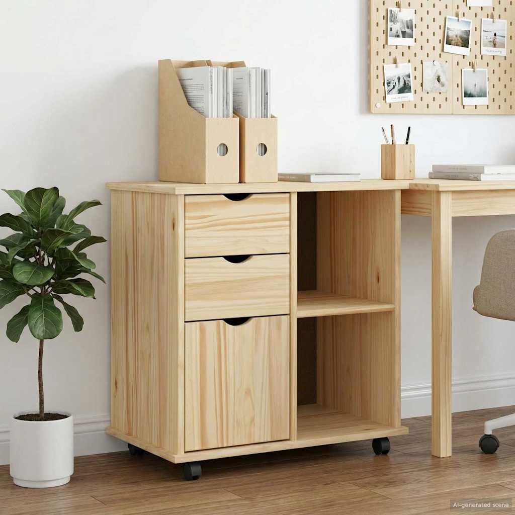 vidaXL Rolling Kast Honingbruin 63,5 x 39 x 65,5 cm Massief Vurenhout